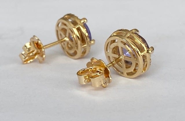 Boucles d'oreilles Halo - Boucles d'oreilles en or jaune 18k, tanzanites et diamants 58 Facettes earrings