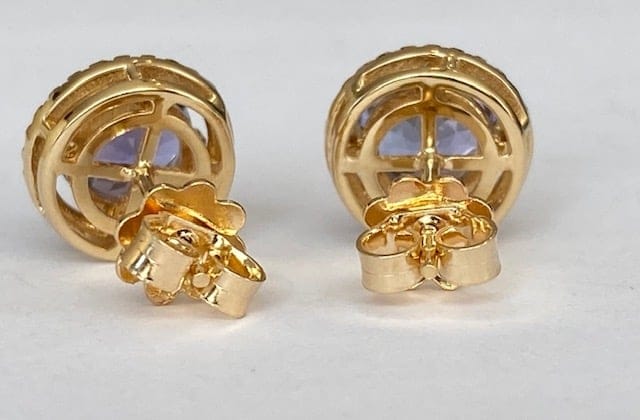 Boucles d'oreilles Halo - Boucles d'oreilles en or jaune 18k, tanzanites et diamants 58 Facettes earrings