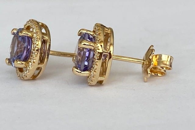 Boucles d'oreilles Halo - Boucles d'oreilles en or jaune 18k, tanzanites et diamants 58 Facettes earrings