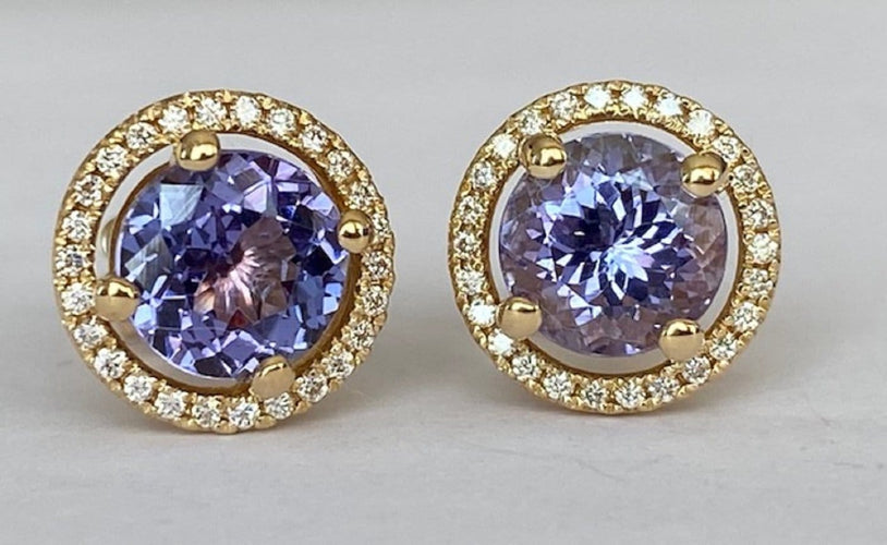 Boucles d'oreilles Halo - Boucles d'oreilles en or jaune 18k, tanzanites et diamants 58 Facettes earrings