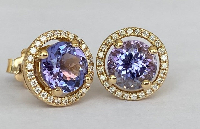 Boucles d'oreilles Halo - Boucles d'oreilles en or jaune 18k, tanzanites et diamants 58 Facettes earrings