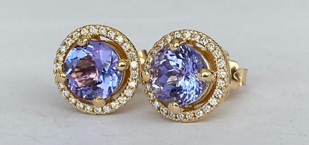 Boucles d'oreilles Halo - Boucles d'oreilles en or jaune 18k, tanzanites et diamants 58 Facettes earrings