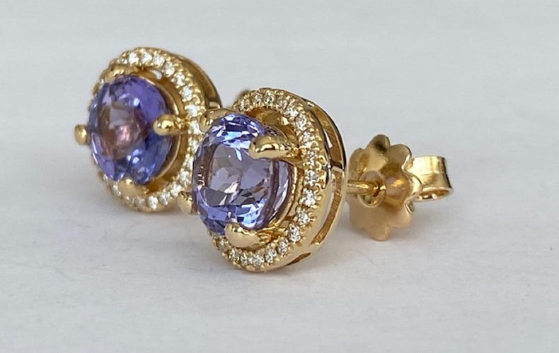 Boucles d'oreilles Halo - Boucles d'oreilles en or jaune 18k, tanzanites et diamants 58 Facettes earrings
