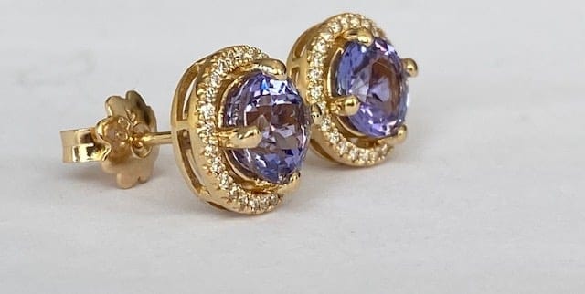 Boucles d'oreilles Halo - Boucles d'oreilles en or jaune 18k, tanzanites et diamants 58 Facettes earrings