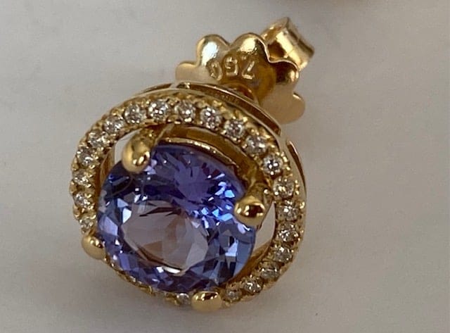 Boucles d'oreilles Halo - Boucles d'oreilles en or jaune 18k, tanzanites et diamants 58 Facettes earrings