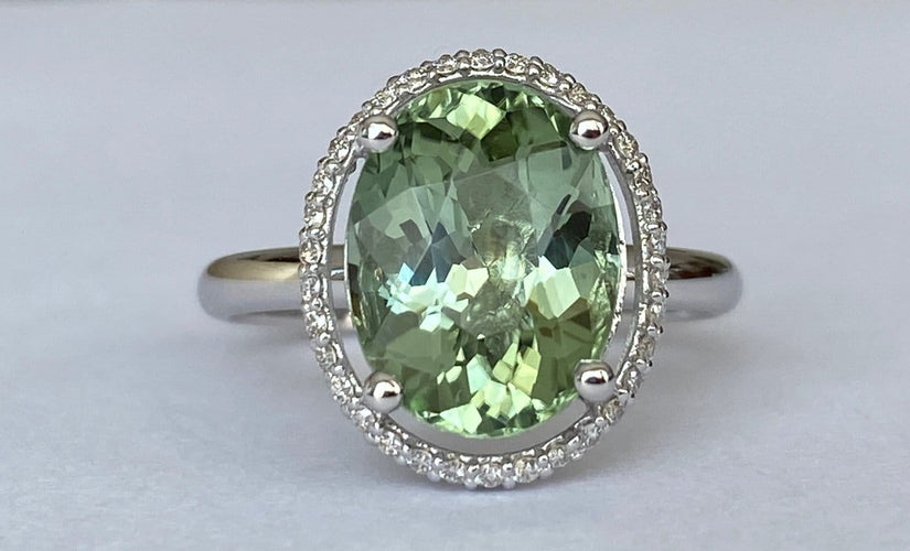 Bague 54 Bague cocktail en or blanc 18k, tourmaline et diamants 58 Facettes ring