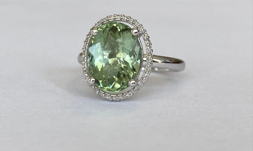 Bague 54 Bague cocktail en or blanc 18k, tourmaline et diamants 58 Facettes ring