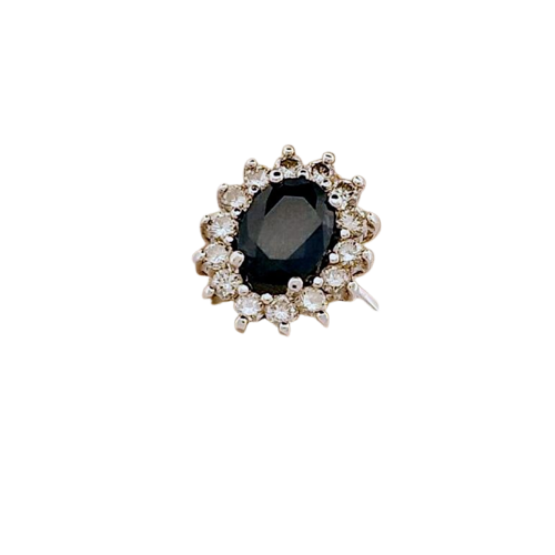 Bague entourage en or blanc 18 carats, saphir et diamants