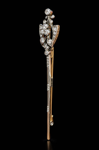 Broche Belle Époque - Broche-spillone en or jaune, argent et diamants 58 Facettes