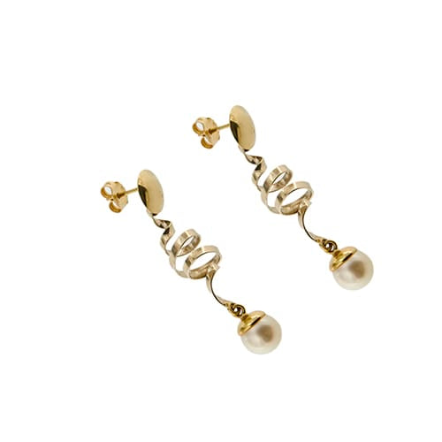 Boucles d'oreilles Boucles d’oreilles pendantes - Perles en or jaune et or blanc 18 ct 58 Facettes 36258