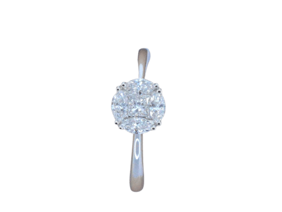 Bague 53 Bague en or blanc 18k, diamants princesse et marquise 58 Facettes 1019