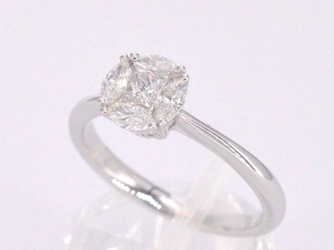 Bague 53 Bague en or blanc 18k, diamants princesse et marquise 58 Facettes 1019