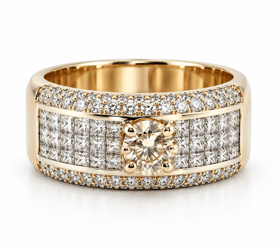 Bague 65 Bague en or jaune 18 carats et diamants naturels, taille 65 58 Facettes 91044