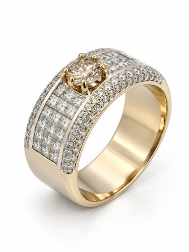 Bague 65 Bague en or jaune 18 carats et diamants naturels, taille 65 58 Facettes 91044