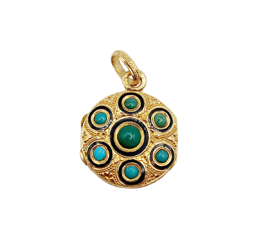 Pendentif Pendentif reliquaire victorien en or 18k, turquoises et croix 58 Facettes A07836