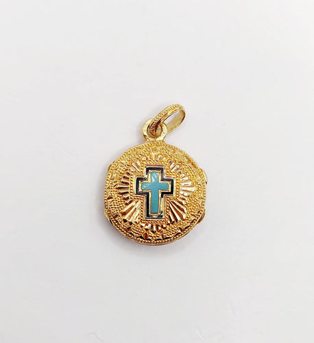 Pendentif Pendentif reliquaire victorien en or 18k, turquoises et croix 58 Facettes A07836