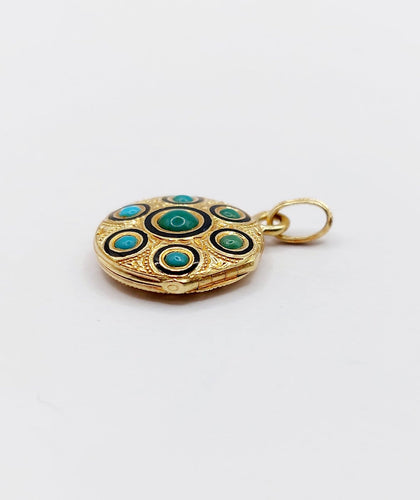 Pendentif Pendentif reliquaire victorien en or 18k, turquoises et croix 58 Facettes A07836