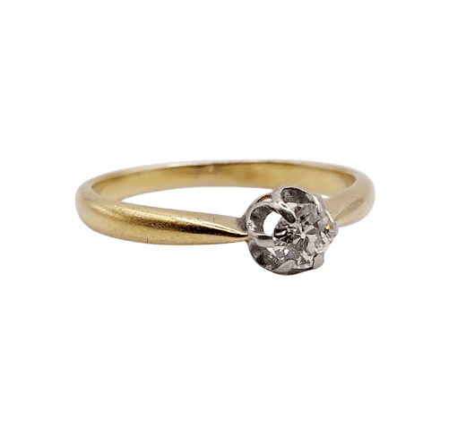 Bague solitaire en or 18k et platine, diamant 0,15 ct