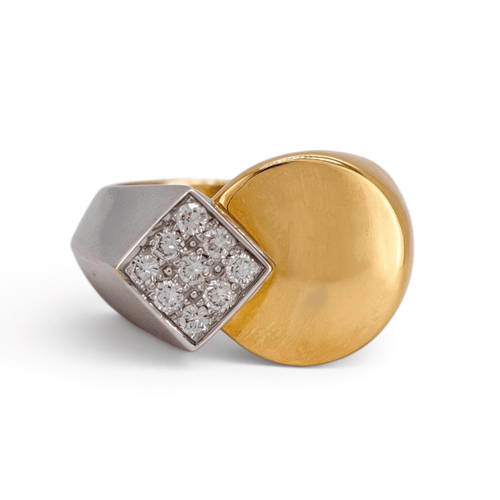 Bague 52 Fred Paris - Chevalière en ors jaune et blanc 18k, diamants 58 Facettes RI-1088