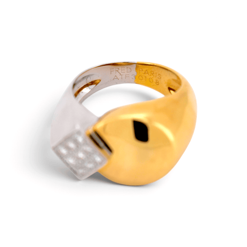 Bague 52 Fred Paris - Chevalière en ors jaune et blanc 18k, diamants 58 Facettes RI-1088