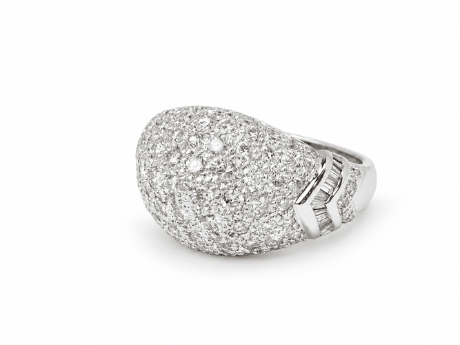 Bague 55 Bague vintage pavée de diamants 2,50 ct en or blanc 18 carats 58 Facettes 33841