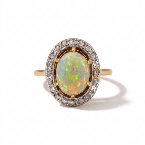 Bague 60 Bague halo victorienne en or 18k, platine, opale et diamants 58 Facettes RI-1085