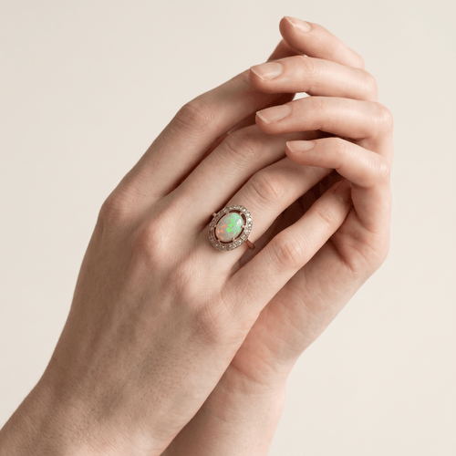 Bague 60 Bague halo victorienne en or 18k, platine, opale et diamants 58 Facettes RI-1085