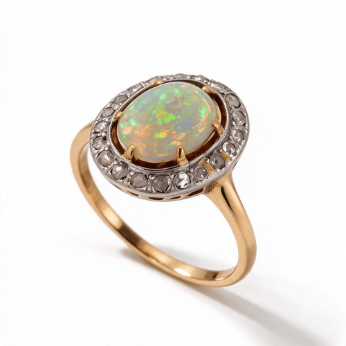 Bague 60 Bague halo victorienne en or 18k, platine, opale et diamants 58 Facettes RI-1085