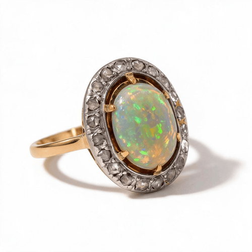 Bague 60 Bague halo victorienne en or 18k, platine, opale et diamants 58 Facettes RI-1085