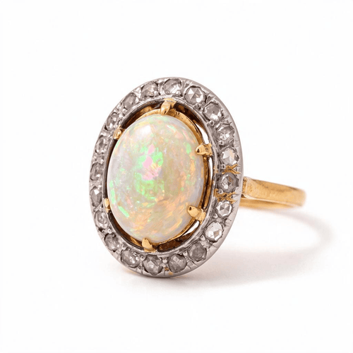 Bague 60 Bague halo victorienne en or 18k, platine, opale et diamants 58 Facettes RI-1085