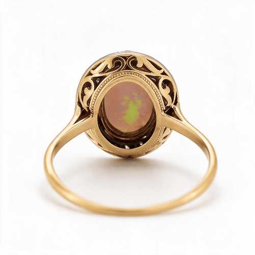 Bague 60 Bague halo victorienne en or 18k, platine, opale et diamants 58 Facettes RI-1085