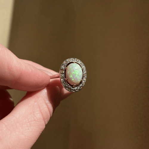 Bague 60 Bague halo victorienne en or 18k, platine, opale et diamants 58 Facettes RI-1085