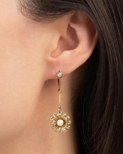 Boucles d'oreilles Art Nouveau - Boucles d’oreilles en or jaune 18K, perles et diamants 58 Facettes 289