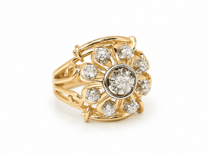 Bague 49 Bague Tank années 1940 en or jaune, platine et diamants 58 Facettes 33838