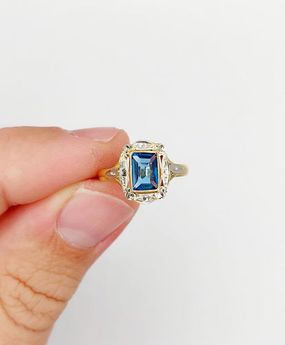 Bague 51.5 Bague Art déco en or 18k avec pierre bleue, vers 1920 58 Facettes A07157