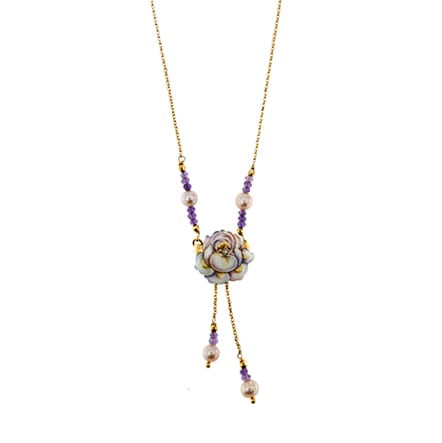 Collier Gabriella Rivalta - Collier fleur émaillée en or jaune 18 ct, diamants, améthystes et perles 58 Facettes 36330