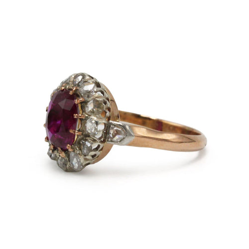 Bague 51 Bague marguerite ancienne en or 18k, platine, rubis et diamants 58 Facettes SA085