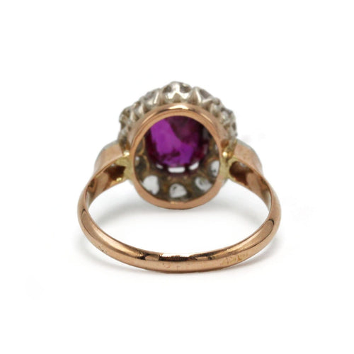 Bague 51 Bague marguerite ancienne en or 18k, platine, rubis et diamants 58 Facettes SA085