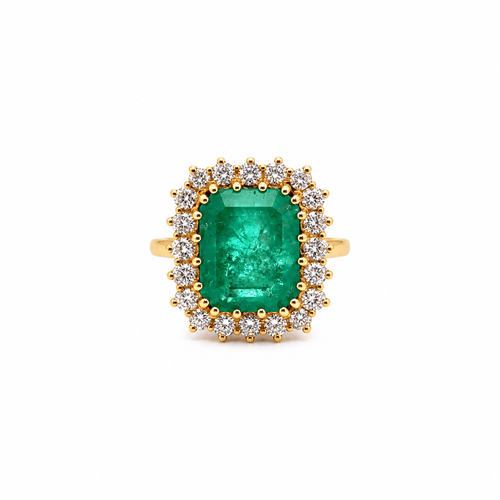 Bague 54 Bague cocktail en or jaune, émeraude colombienne et diamants 58 Facettes 50527