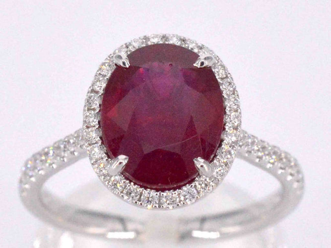 Bague 53 Bague halo en or blanc, diamants et rubis 58 Facettes 1027