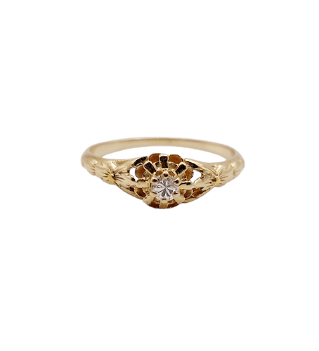 Bague solitaire antique en or rose 18k et diamant, vers 1900