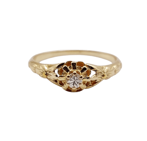 Bague solitaire antique en or rose 18k et diamant, vers 1900