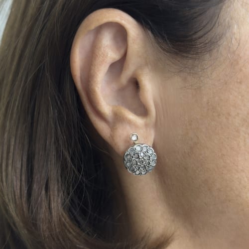 Boucles d'oreilles Boucles d’oreilles rondes en or rose 14 kt et argent, diamants 58 Facettes 36647