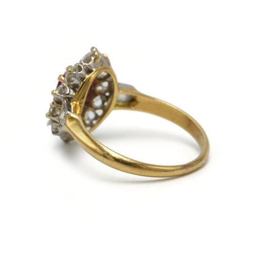 Bague 52 Bague marguerite ancienne en or 18k et platine, diamants et rubis birman non chauffé 58 Facettes SA086
