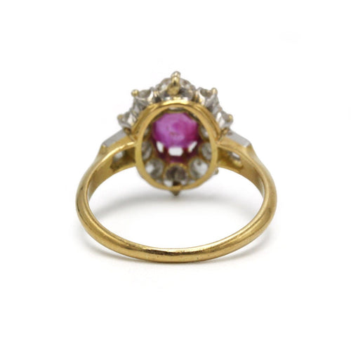 Bague 52 Bague marguerite ancienne en or 18k et platine, diamants et rubis birman non chauffé 58 Facettes SA086