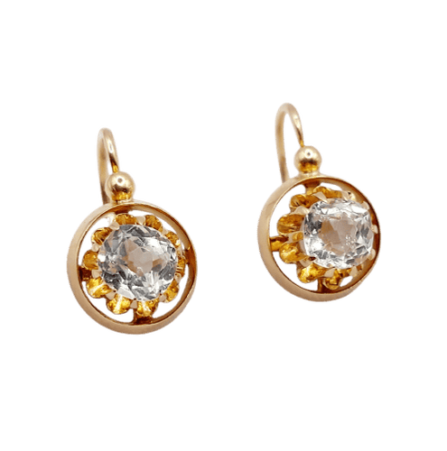 Boucles d'oreilles Dormeuses antiques en or rose 18k et pierres du Rhin, vers 1900 58 Facettes A07853