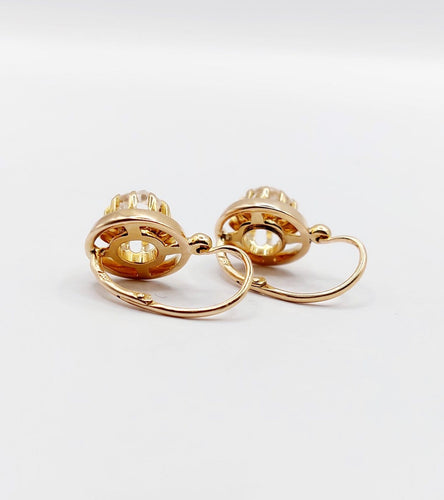 Boucles d'oreilles Dormeuses antiques en or rose 18k et pierres du Rhin, vers 1900 58 Facettes A07853