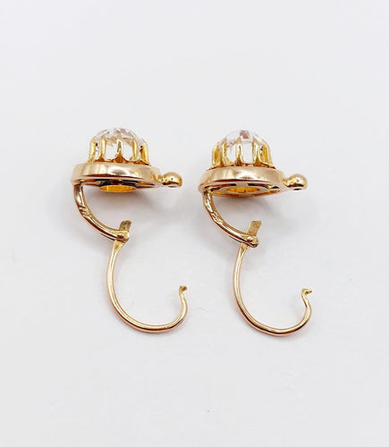 Boucles d'oreilles Dormeuses antiques en or rose 18k et pierres du Rhin, vers 1900 58 Facettes A07853