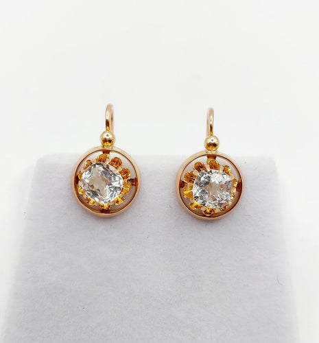 Boucles d'oreilles Dormeuses antiques en or rose 18k et pierres du Rhin, vers 1900 58 Facettes A07853