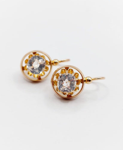 Boucles d'oreilles Dormeuses antiques en or rose 18k et pierres du Rhin, vers 1900 58 Facettes A07853